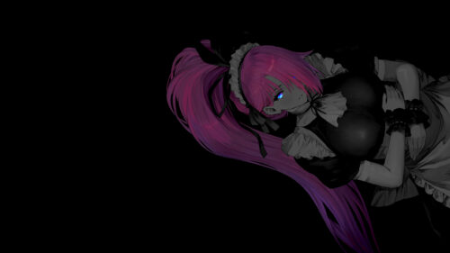 Anime Girl with Glowing Blue Eyes in Gothic Maid Outfit 4K Wallpaper
