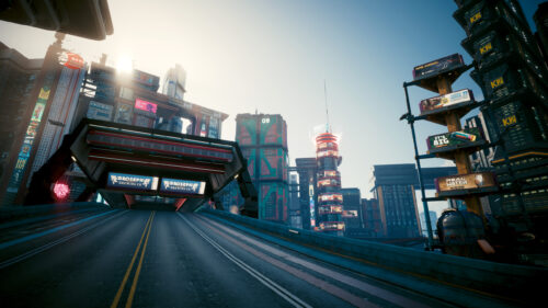 Futuristic Cyberpunk Cityscape Highway Architecture 4K Desktop Wallpaper
