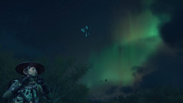 Ghost of Tsushima Samurai Under Northern Lights 4K Desktop Wallpaper