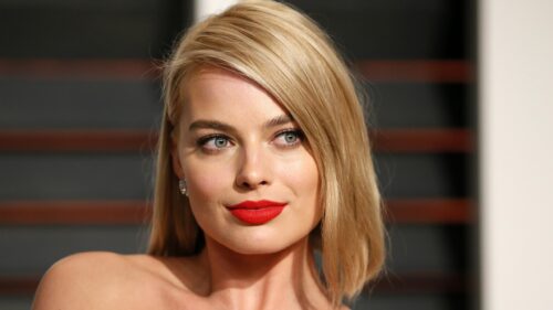 Stunning Close Up Portrait of Margot Robbie with Red Lips 4K Desktop Wallpaper