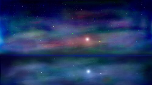 Ethereal Cosmic Night Sky Over Tranquil Waters 4K Desktop Wallpaper