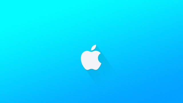 Minimalist Apple Logo with Soft Blue Gradient Background 4K Desktop Wallpaper
