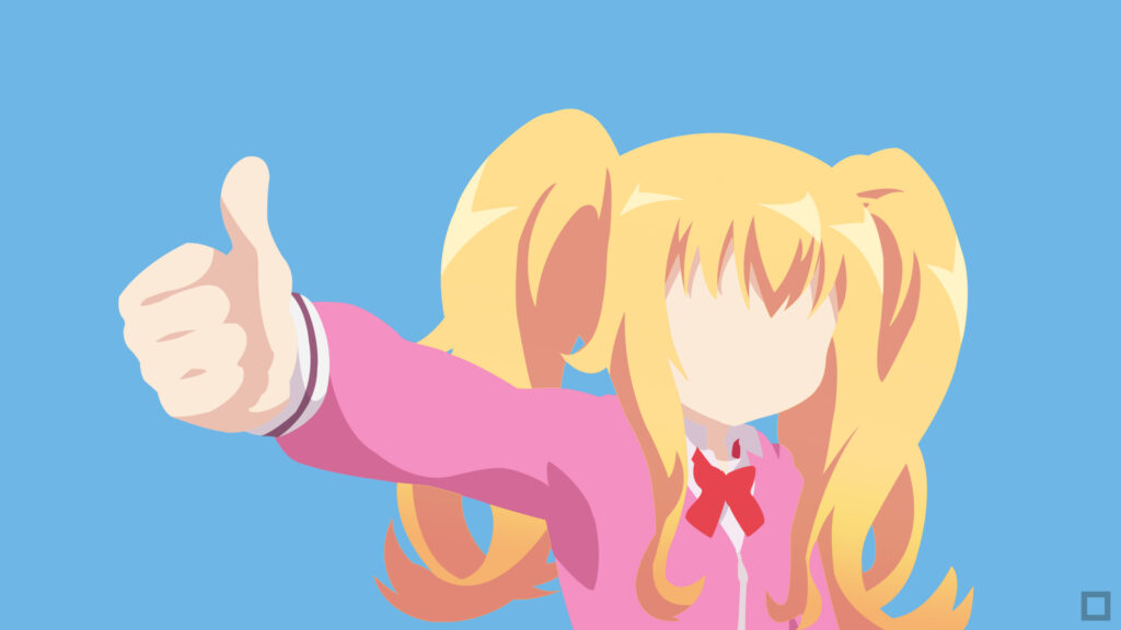 Minimalist Anime Girl Giving a Thumbs Up Desktop Wallpaper