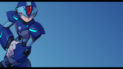 Mega Man X Cyber Armor Action Pose 4K Desktop Wallpaper