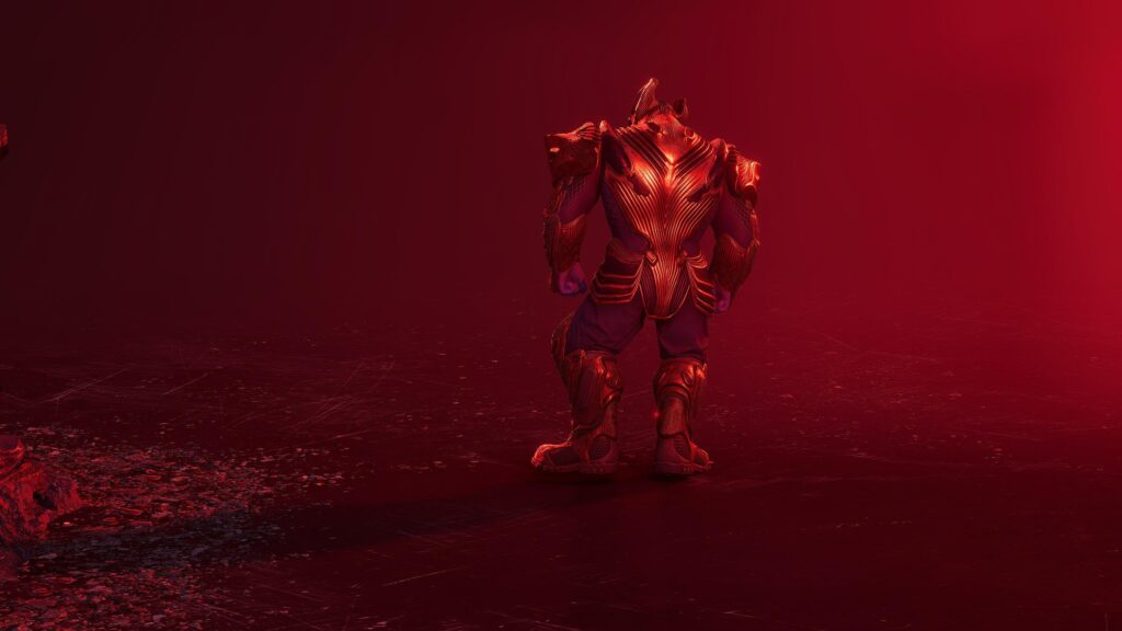 Thanos in Golden Armor Back View Red Background 4K Wallpaper