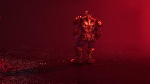 Thanos in Golden Armor Back View Red Background 4K Wallpaper