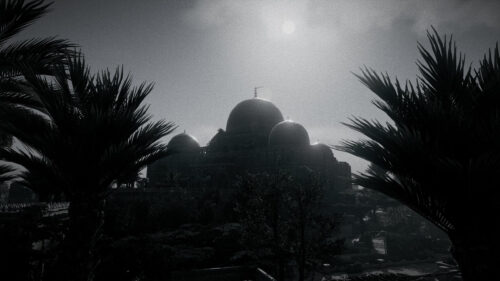 Stunning Black and White Eastern Palace Architecture Desktop Wallpaper