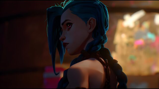 Jinx Arcane Cinematic Portrait Blue Hair 4K Desktop Wallpaper