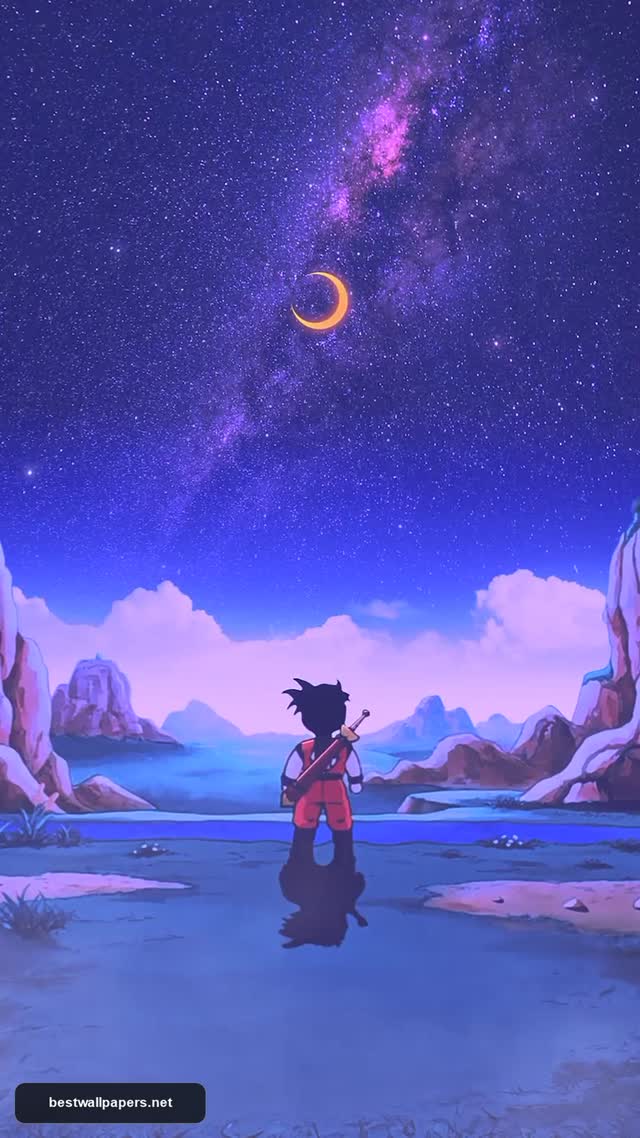 Anime Warrior Under Starry Night Sky Aesthetic Wallpaper