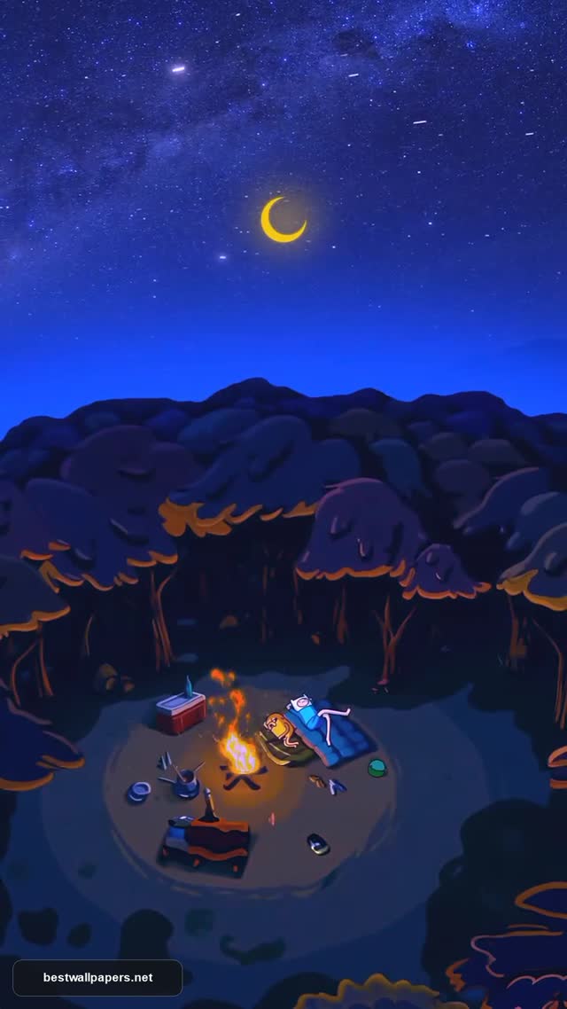 Adventure Time Night Camping Aesthetic Wallpaper for Mobile