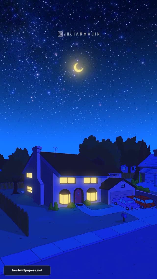 Stunning Anime Style Suburban Night Landscape Wallpaper for Mobile