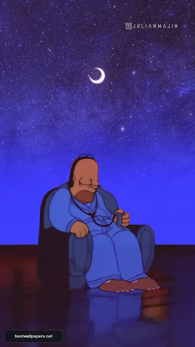 Homer Simpson Relaxing Under The Stars Aesthetic Wallpaper