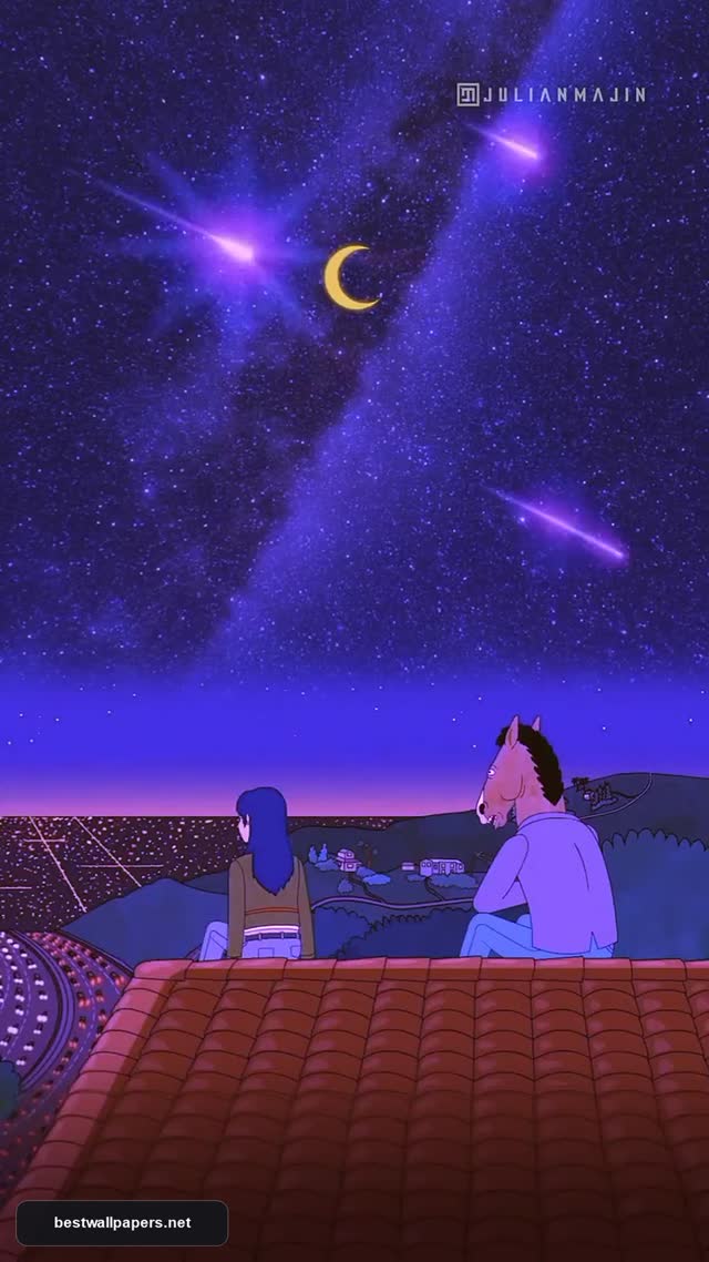 Bojack Horseman Aesthetic Night Sky Rooftop View Illustration