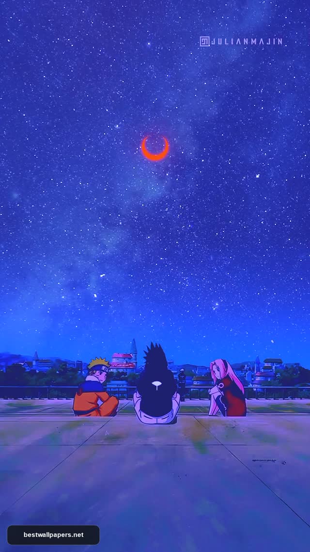 Naruto, Sasuke, and Sakura Under the Blood Moon: Aesthetic Anime Wallpaper