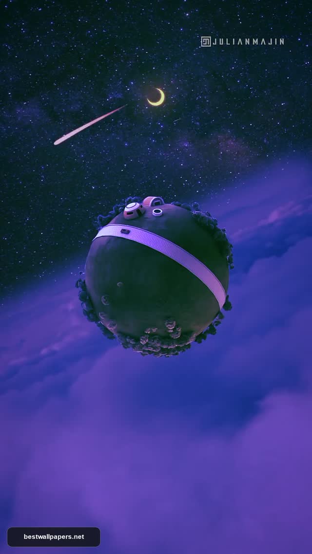 Stunning Minimalist Little Planet Wallpaper with Crescent Moon and Falling Star