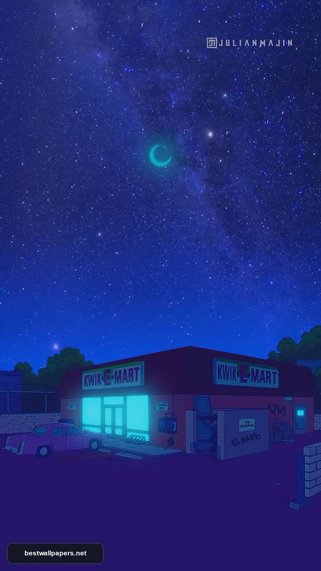 Aesthetic Simpsons Kwik-E-Mart Night Sky Wallpaper for Phone