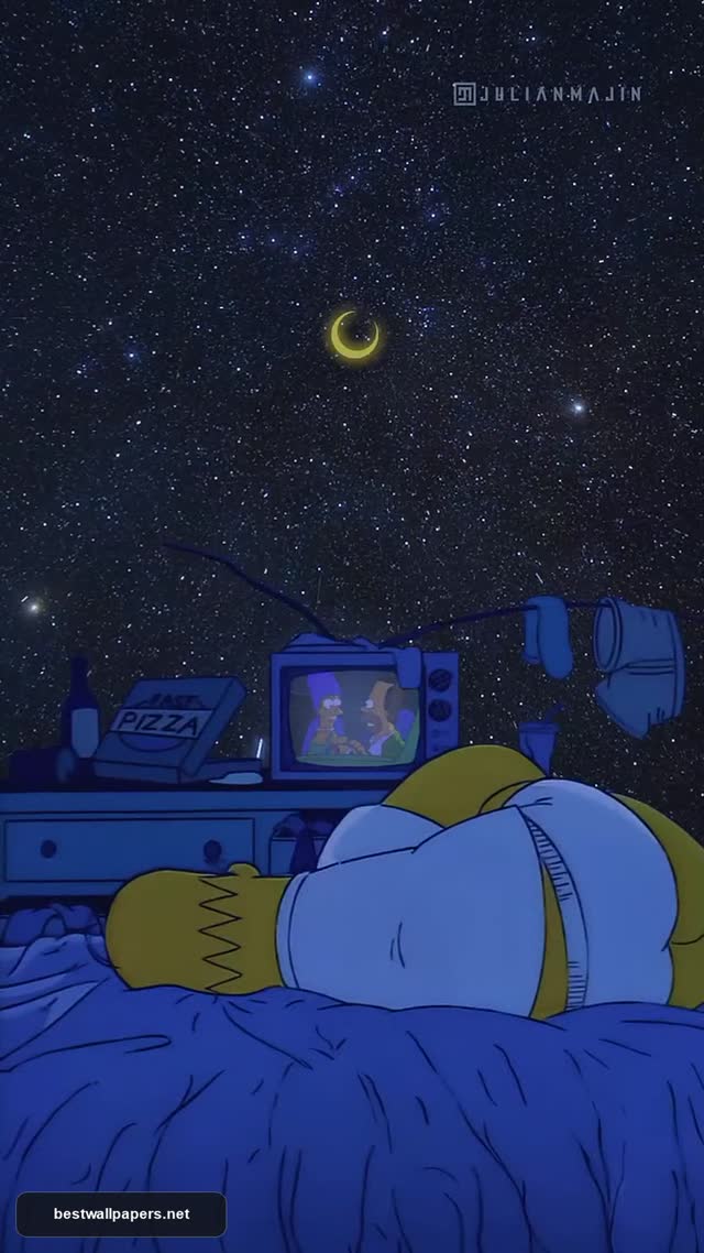 Homer Simpson Starry Night Aesthetic Wallpaper – Relaxing Lo-Fi Cartoon Art