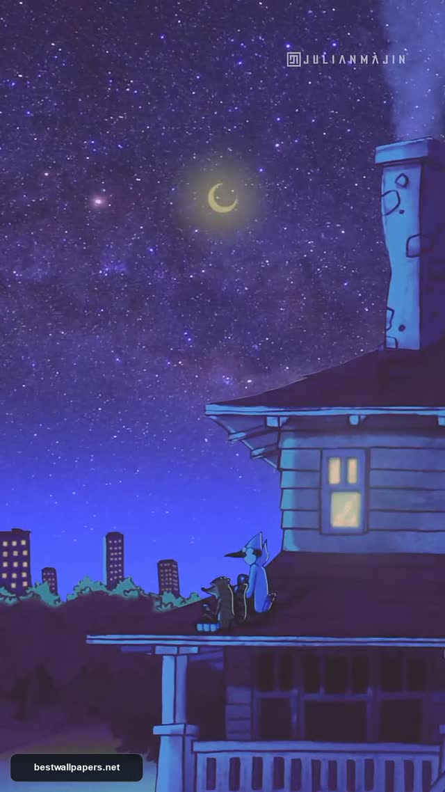 Mordecai and Rigby Chill Night Sky Aesthetic Wallpaper