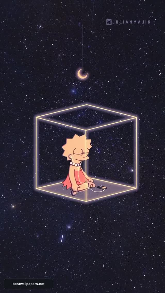 Aesthetic Lisa Simpson in Neon Cube Space Wallpaper
