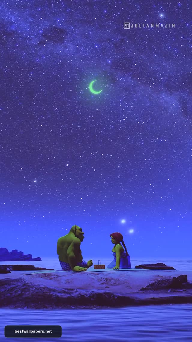 Shrek and Fiona Romantic Starry Night Picnic Wallpaper for Your Phone