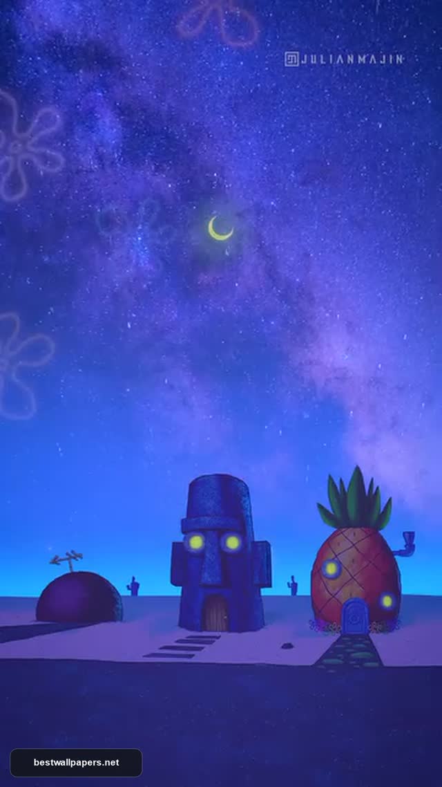 Aesthetic Bikini Bottom Night Sky Wallpaper – SpongeBob SquarePants Digital Art
