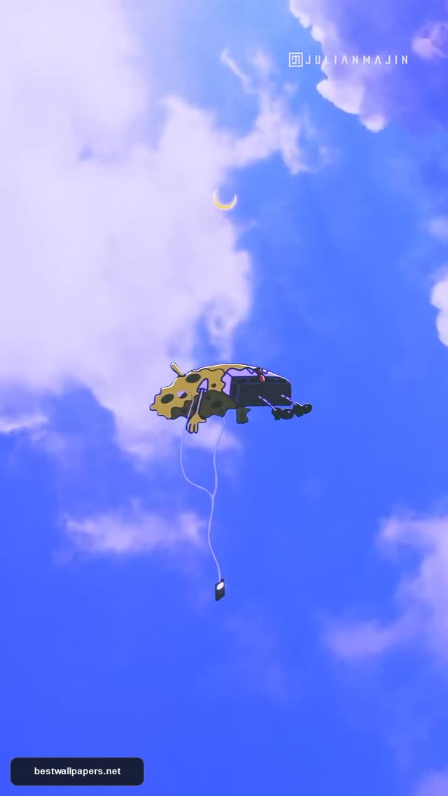 Aesthetic Spongebob Floating in the Sky Wallpaper | Lo-fi Cartoon Art