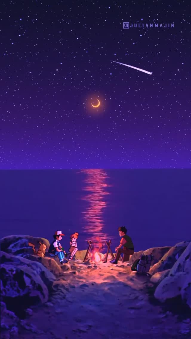 Campfire by the Sea Anime Style Live Wallpaper