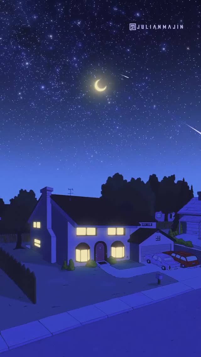 Starry Night Suburban Home Animated Live Wallpaper