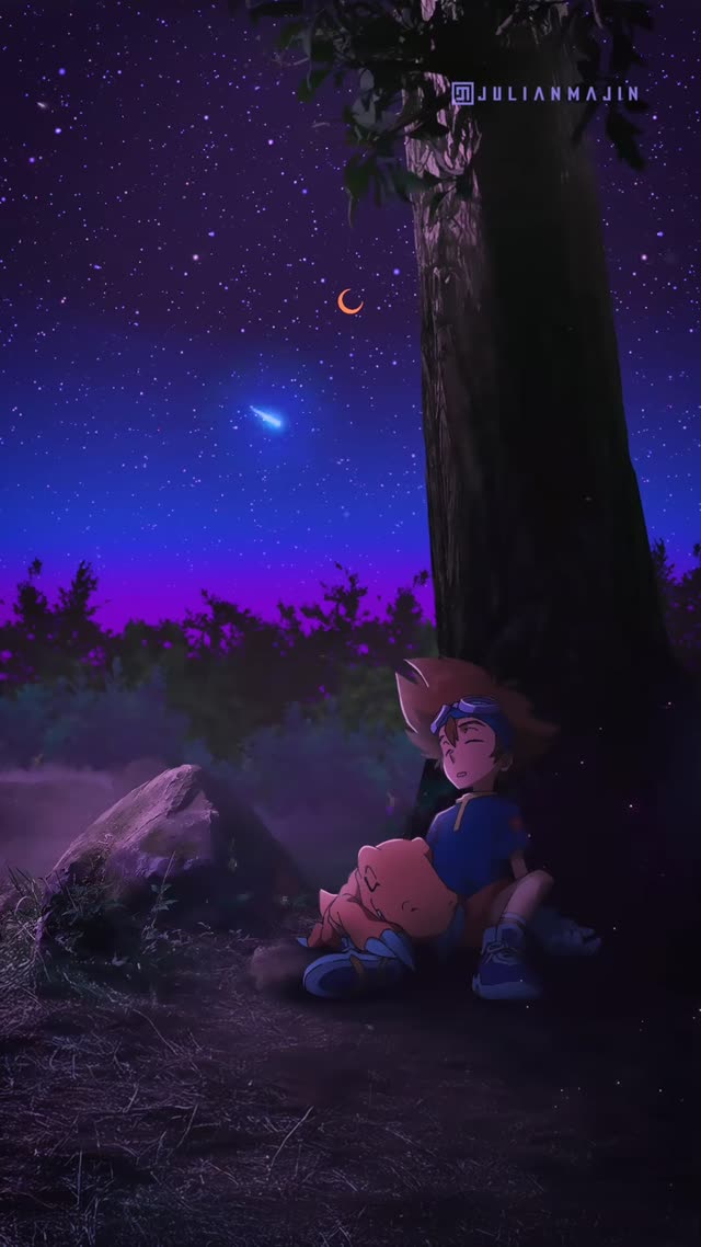Anime Friends Resting Under Starry Sky Live Wallpaper