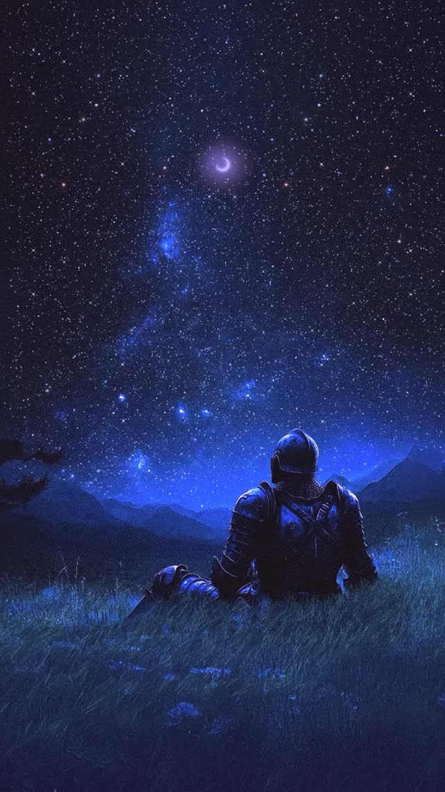 Knight Stargazing Under Midnight Sky Live Wallpaper