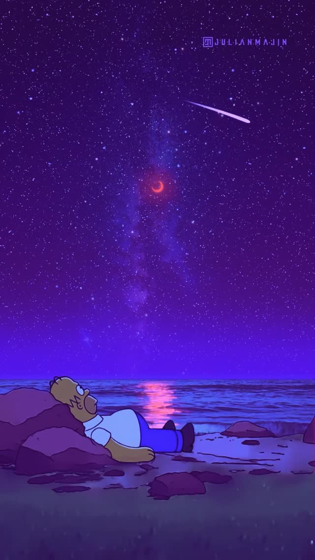 Homer Simpson Stargazing Beach Sunset Live Wallpaper
