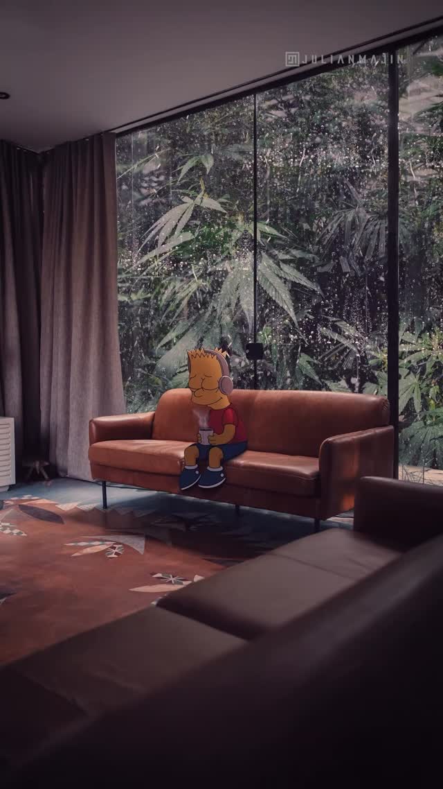 Chilling Cartoon Character Rain Scene Live Wallpaper for Mobile
