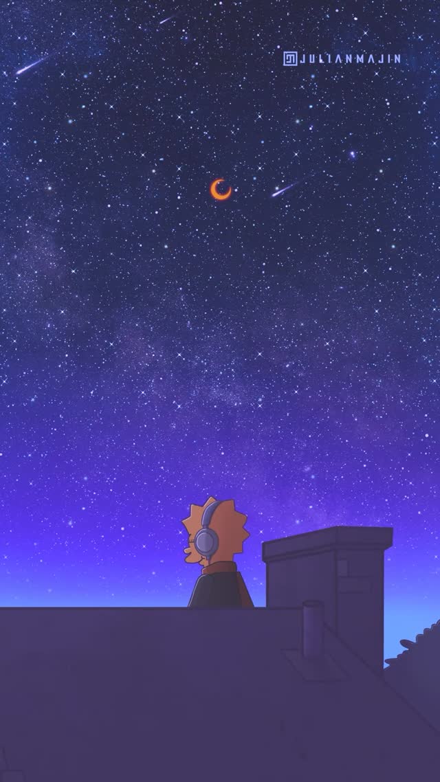 Lo-Fi Night Sky Rooftop Vibes Animated Live Wallpaper for Your Phone
