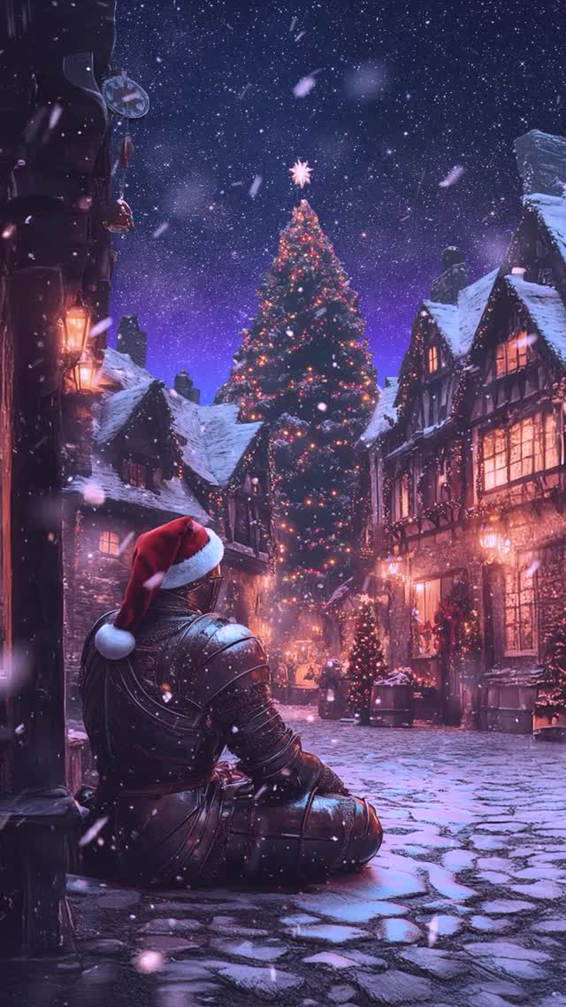 Knight in Santa Hat Christmas Village Live Wallpaper