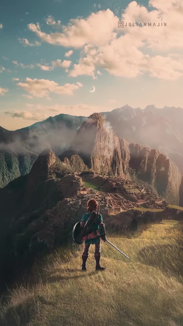 Adventurer Overlooking Ancient Ruins Live Wallpaper
