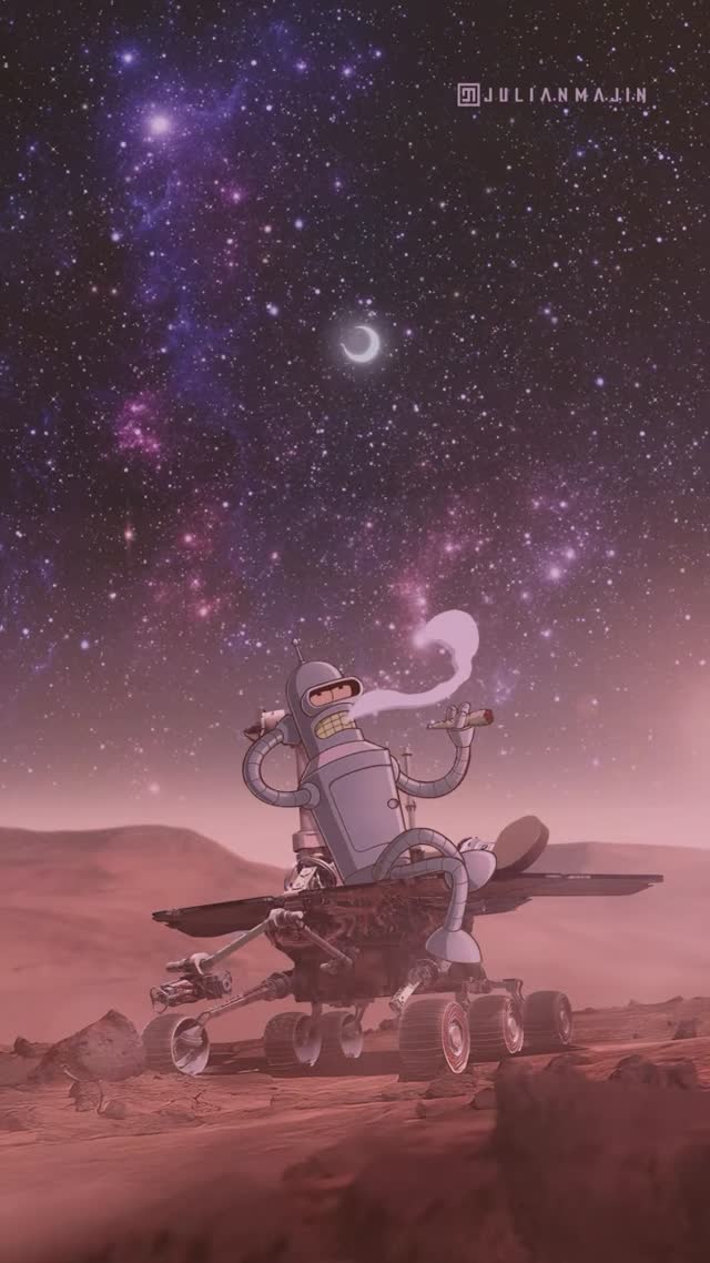 Robot on Mars at Night Animated Live Wallpaper